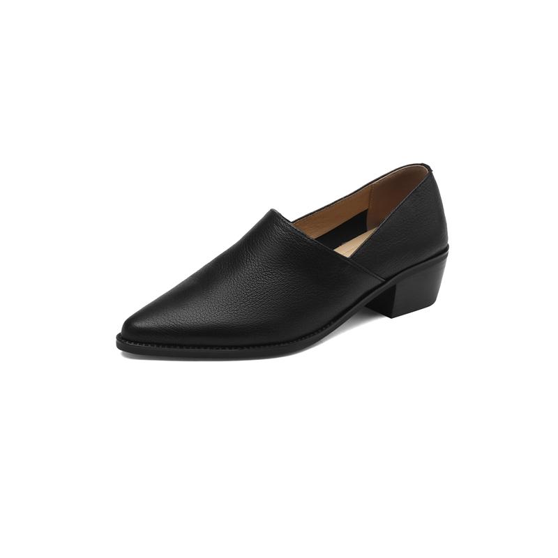 Fashion Women's New Simple and Comfortable Vintage Leather Pointed High Heels Large Lefu Shoes