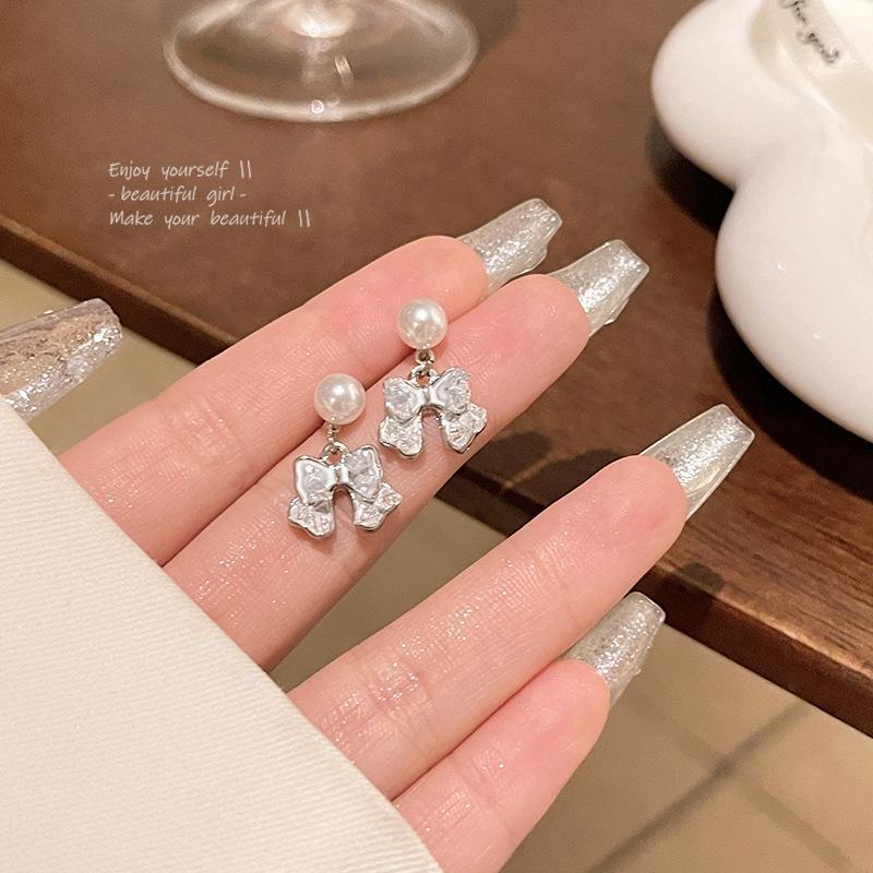 Korean Crystal Diamond Flower Pearl Earrings for Women - S925 Silver Luxury Design