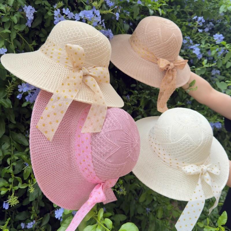 Summer Straw Hat For Women With Wide Brim And Bow Tie Sunshade Sun Hat