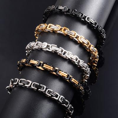 Pulsera Bizantina Vintage de Acero Inoxidable para Hombre Cadena de Mano Punk Gruesa Tobillera de Chico Hip Hop Pulsera Joyería de Metal 5mm 23cm