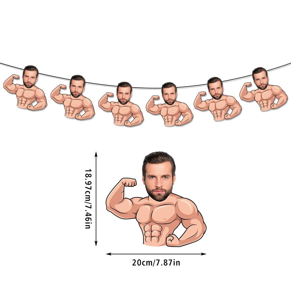 

6/12pcs Personalized Custom Robust Muscle Man face photo banner Bodybuilder Fitness Themed Bachelorette Birthday Party decor 6pcs