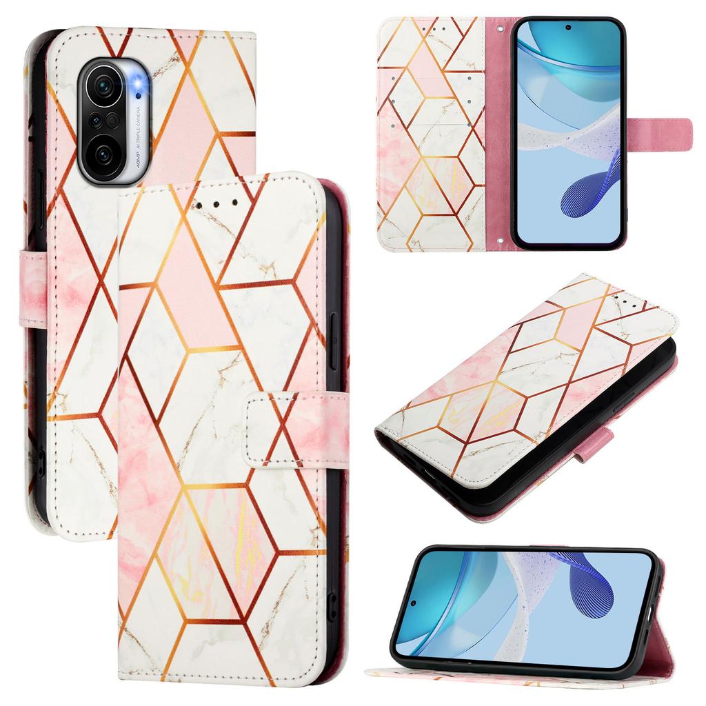 For Xiaomi Poco F3 Case with Strap Marble Pattern Leather Phone Cover Card Holder