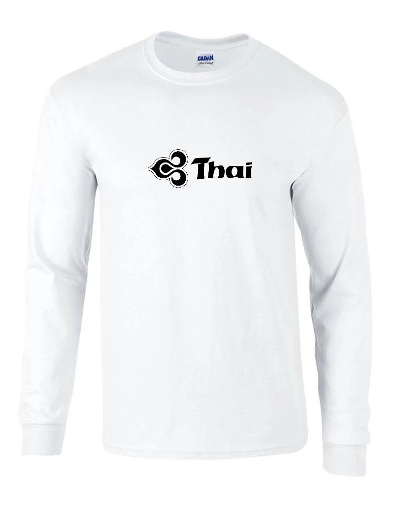Thai Airways Black Logo Thailand Airline White Long Sleeve T-Shirt M