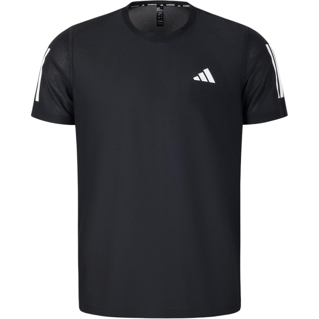 Adidas Own The Run Logo Quick-Dry Running Striped Short Sleeve Breathable T-Shirt Men Tops Black JY8583