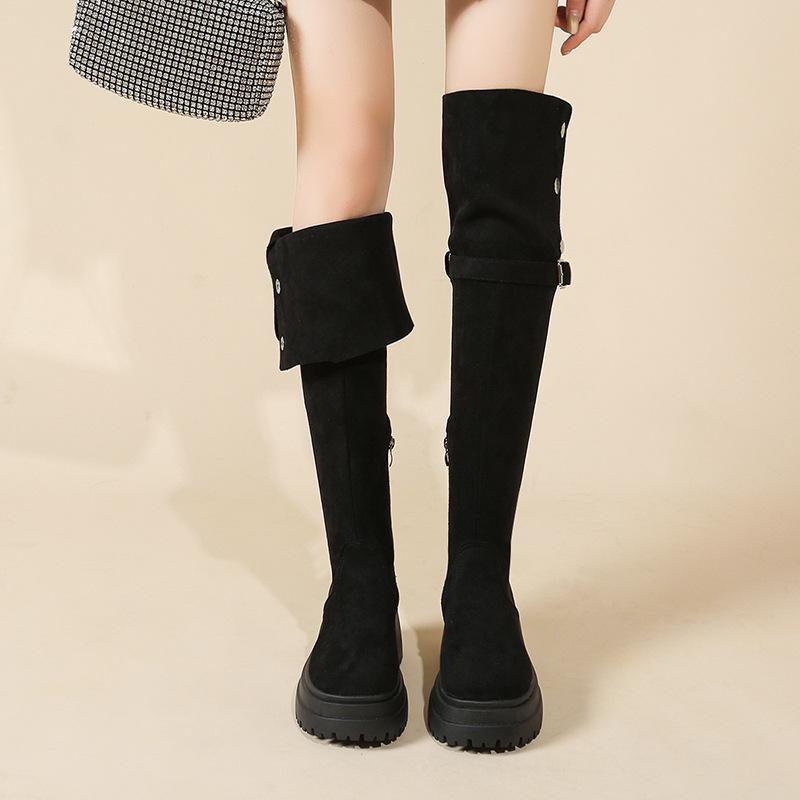 Thick-soled over-the-knee boots women's 2025 autumn and winter new thin suede boots women's long thin boots thick-legged high boots