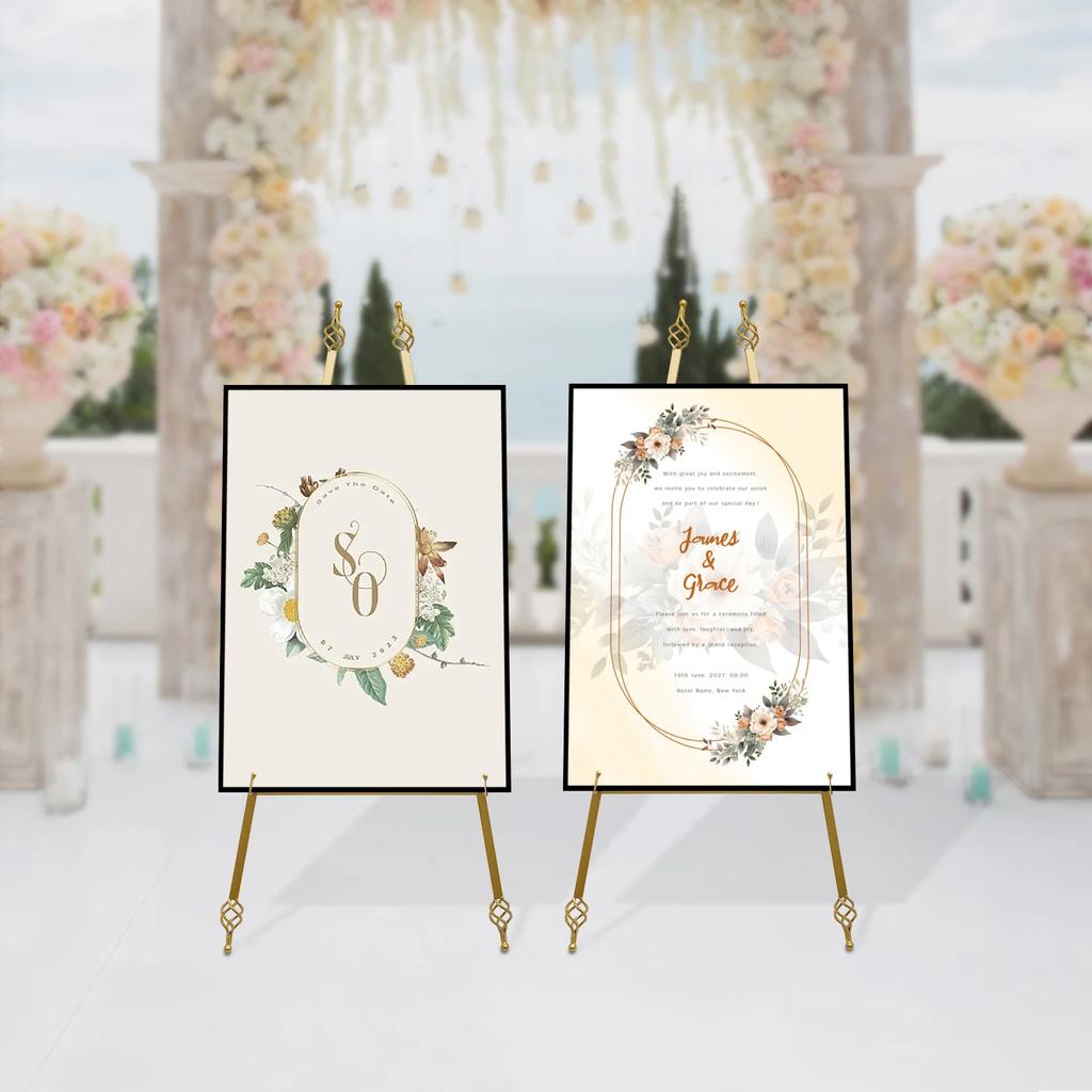 2 Stück Stahl Goldene Hochzeit Staffeleiständer 48x110cm - 6 Hakenlöcher Display Staffelei Stativ für Fotorahmen Poster Schild Kunstausstellung