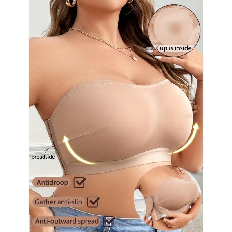 Solid Simple Strapless Side Buckle Bandeau Plus Size Thin Wireless Seamless Bra