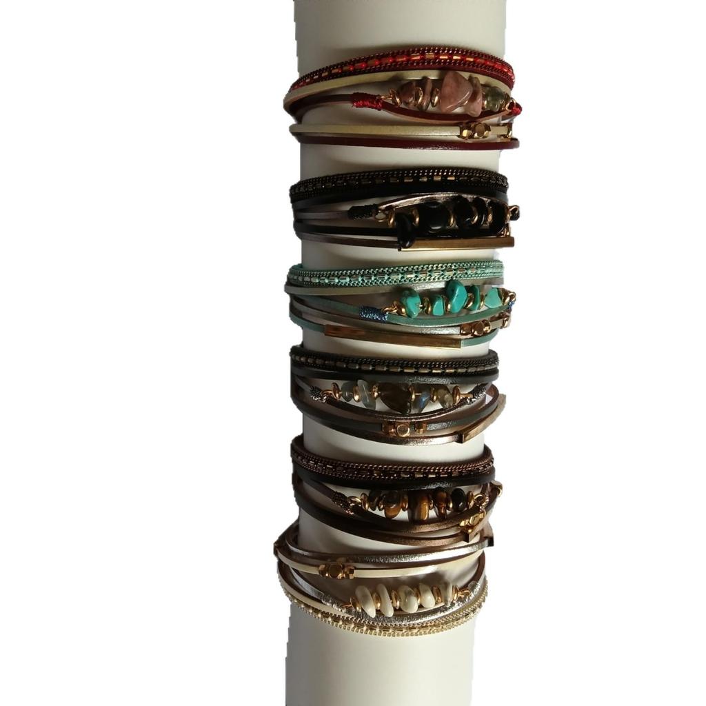 Böhmisches mehrschichtiges Lederarmband mit Strasssteinen und Kristallsteinen