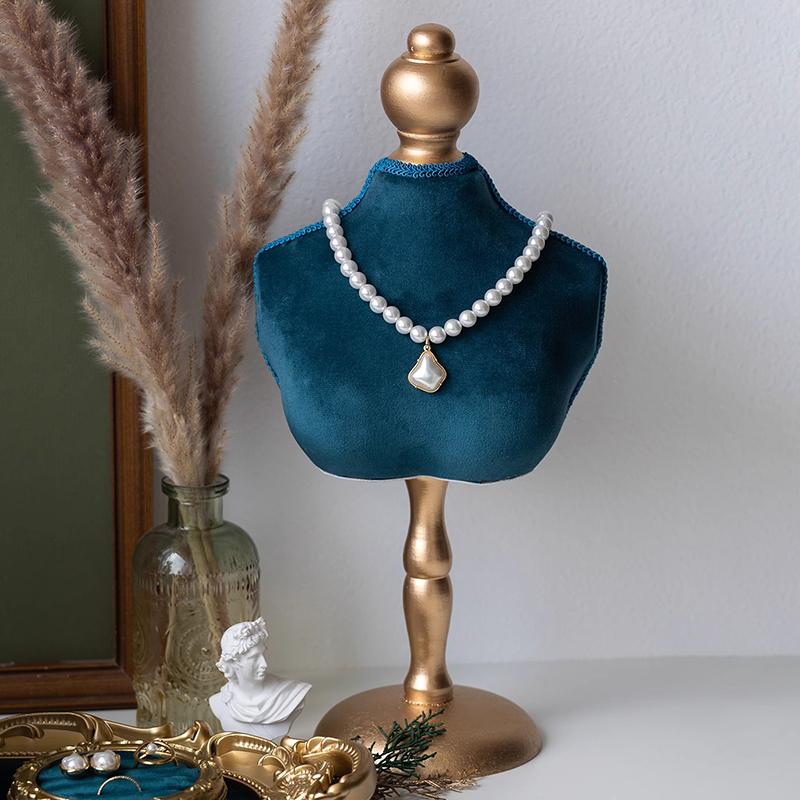 Retro Jewelry Display Stand Luxury Showcase Necklace Display Rack Live Streaming Blue Velvet Necklace Jewelry Shooting Props