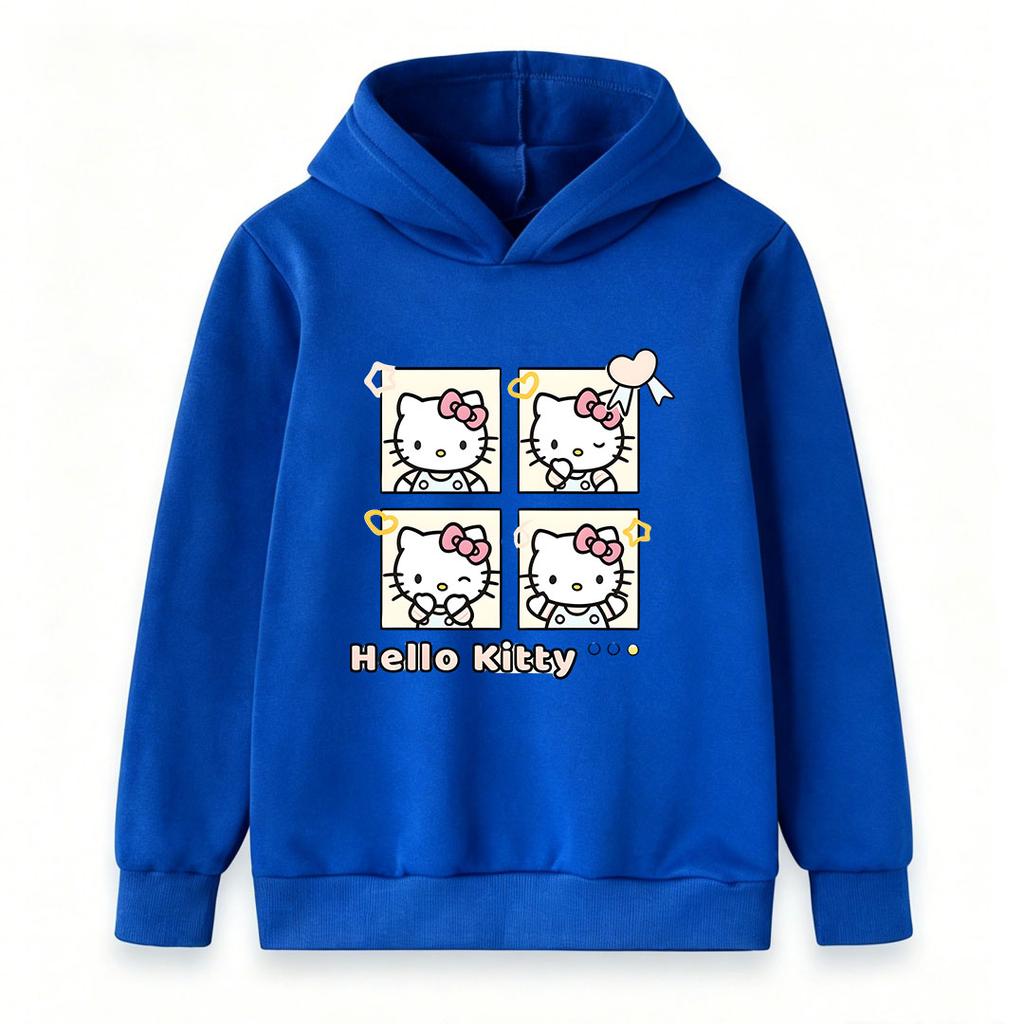 Cute Cartoon Cat Print Kids Hooded Sweatshirt, Unisex Boys Girls Long Sleeve Casual Pullover Top, Soft Cozy Warm Loose Fit Children Daily Wear for