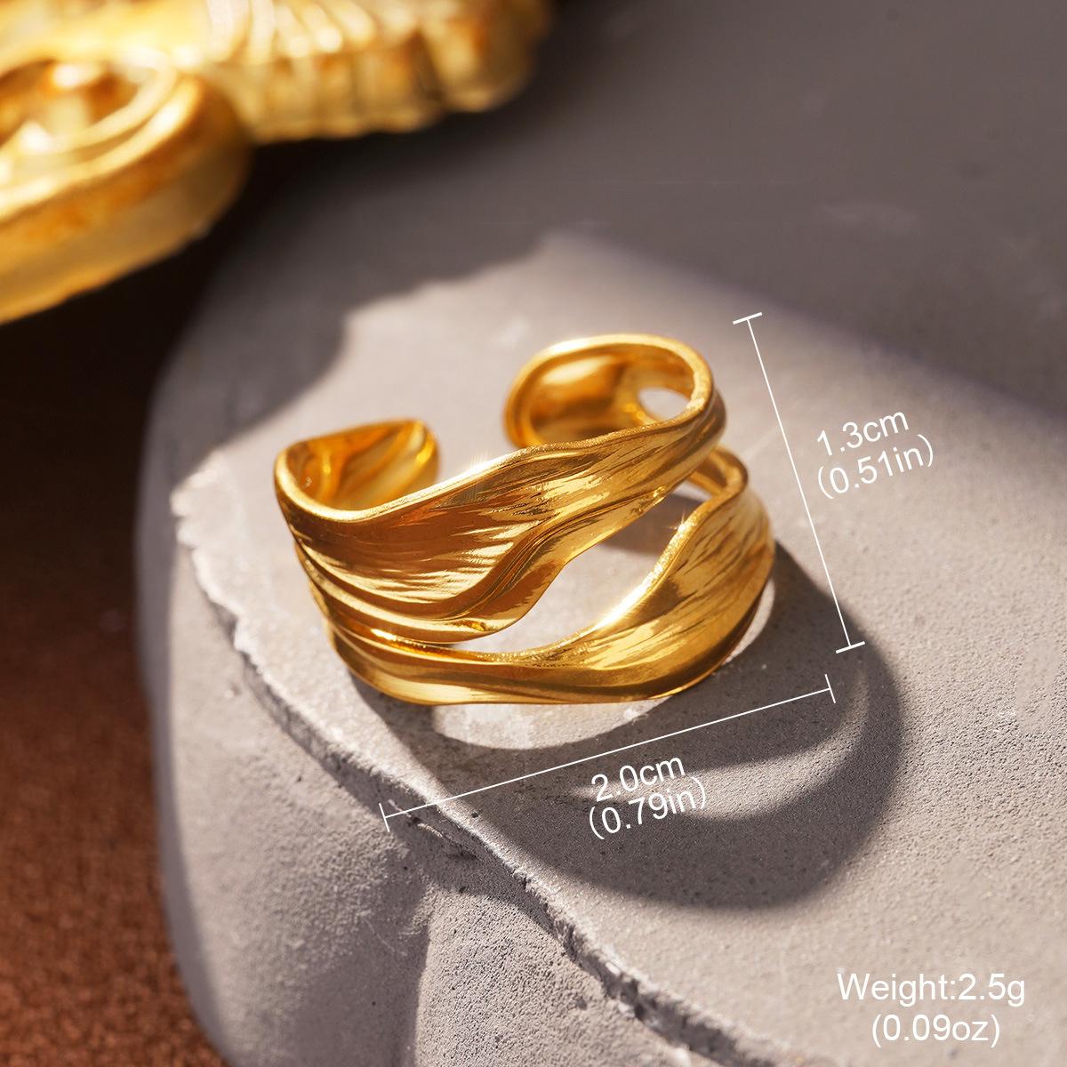 European and American titanium steel fashionable versatile stainless steel leaf oval line niche light luxury opening adjustable ring