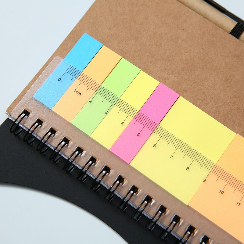 Cross Half-Circle Ruler Coil Notebook with Creative Tearable Sticky Notes and Kraft Paper