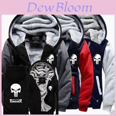 Elegante Punisher Unisex Totenkopf Winter Fleece Jacke Mantel Mit Plüsch Warmem Hoodie