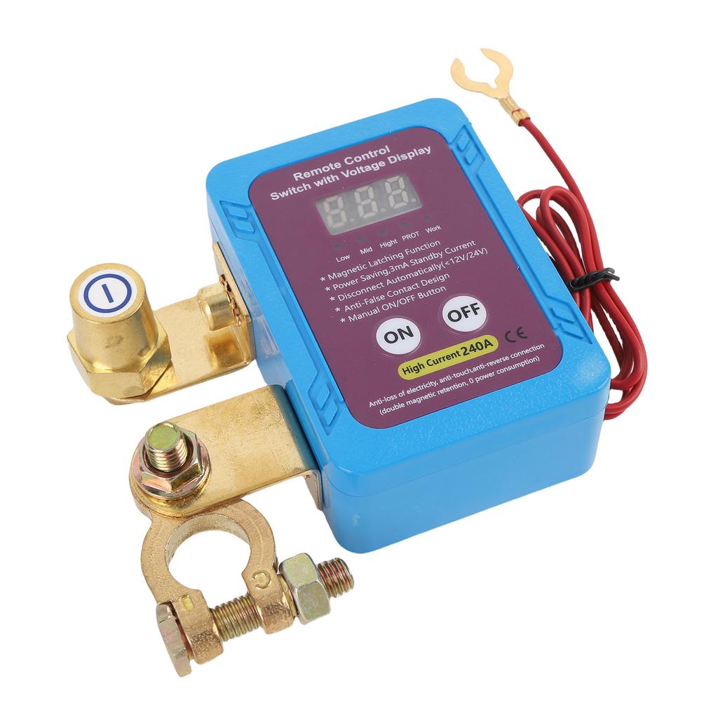 DC 12V Remote Battery Disconnect Switch with Led Voltage Display 240A Smart Battery Shut Off Switch for Automotive RV