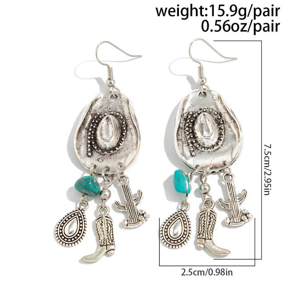 Salircon Creative Cowboy Hat Cactus Drop Earrings for Women Vintage Ethnic Irregular Silver Color Dangle Earrings Party Jewelry