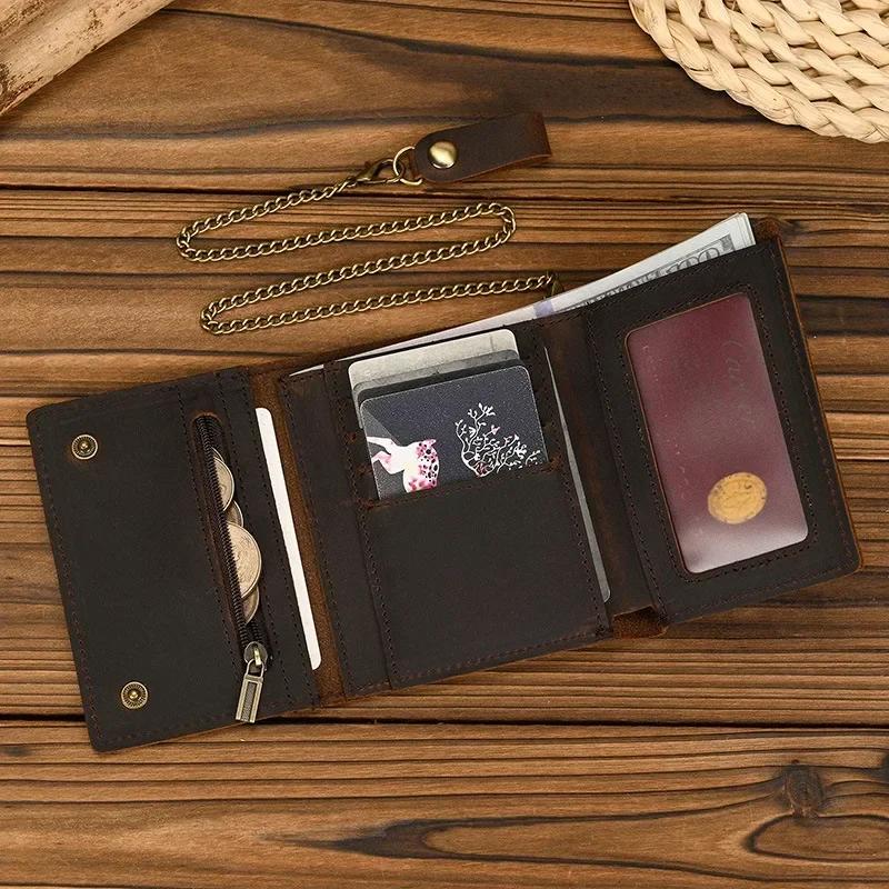 

Мужской короткий кошелек из натуральной кожи с цепочкой на молнии, клатч, мужской короткий кошелек тройного сложения, держатель для карт, кошелек для мелочи