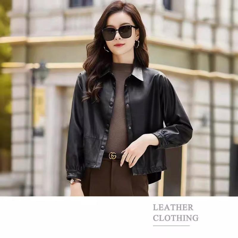 Women's Leather Jacket Spring and Autumn Korean Style PU Leather Jacket Loose Short Motorcycle Leather Jacket