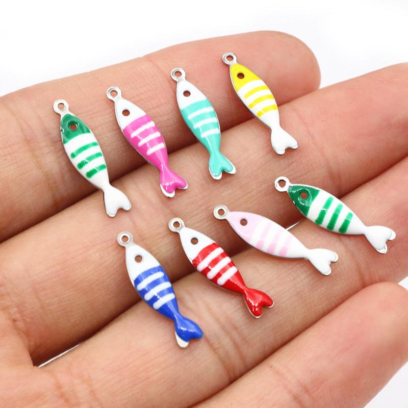 20 Stück 18x5mm Emaille Gestreifte Fisch Anhänger Edelstahl DIY Schmuckherstellung Zubehör für Ohrringe Halsketten Schlüsselanhänger