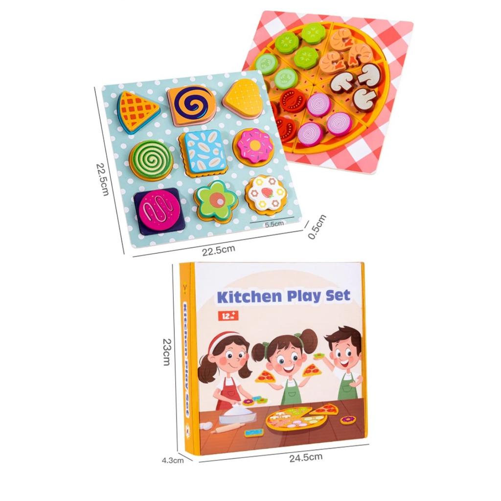 Kids Wooden Kitchen Toy Pretends Play Cutting Pizza Game Simulation Make Cookies Dessert Food Creative Education Toys Girls Gift