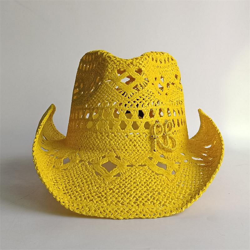 Neuer grüner Cowboy-Strohhut Handgewebt Hohl Sommer-Sonnenhut für Herren und Damen Jazz-Strohhut Westlicher Cowboyhut Sombrero 55-58CM