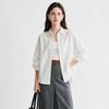 Womens Long Sleeve Cotton Shirt 2026 Loose Fit POLO Collar Minimalist Office Wear Pure Color
