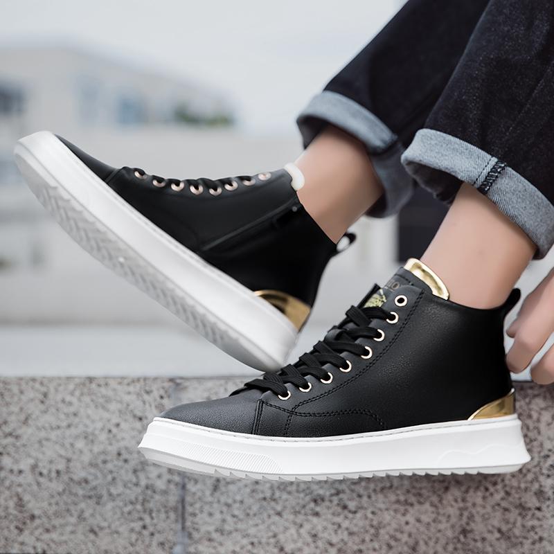 Fashion Fashion Men's Casual Leather High Top Shoes Simple Male Ankle Boots Lace-up Ventilate Motorcycle Boots Leisure Walk Basic Shoes