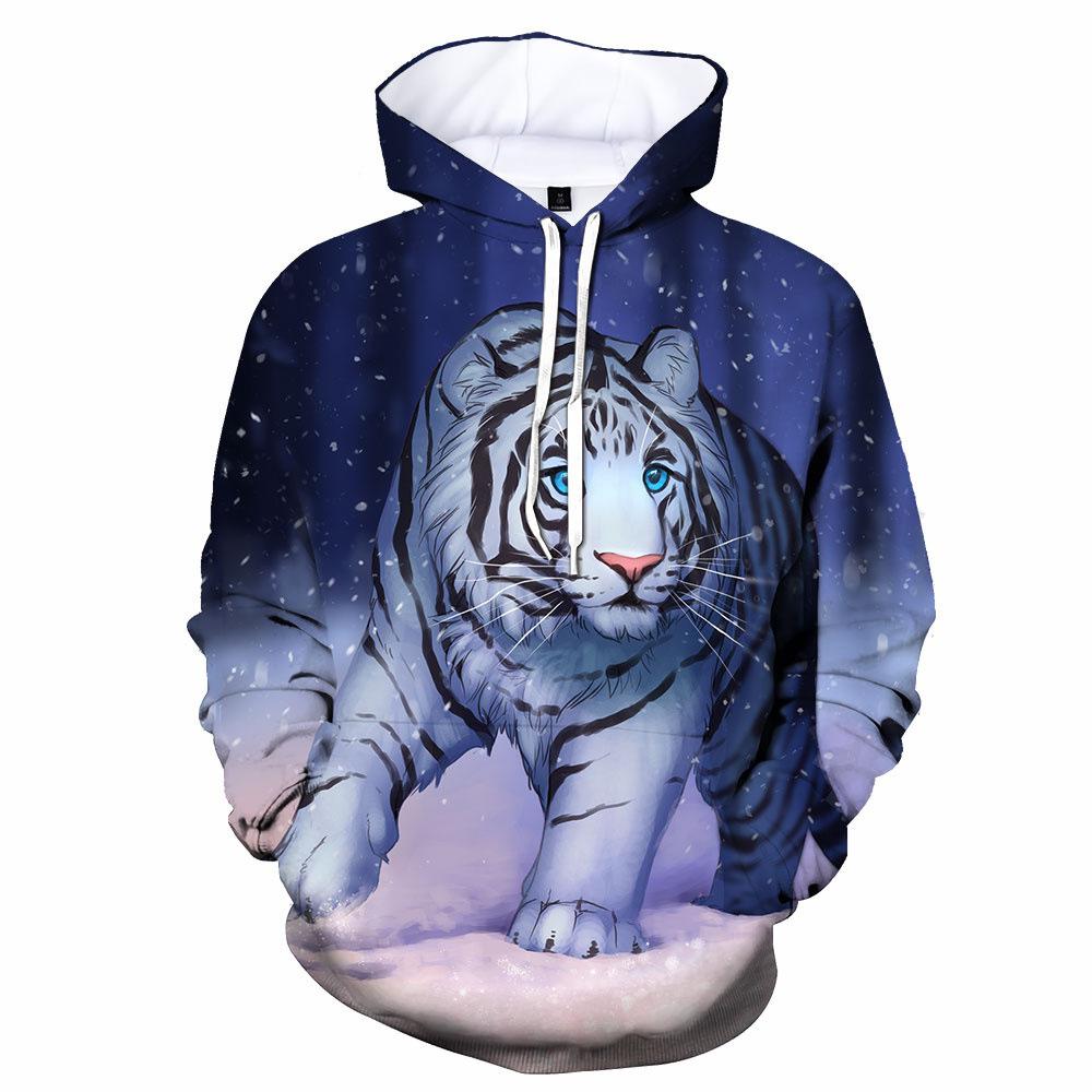 2026 3D Digital Print Men's Hooded Sweatshirt with Tiger Pattern