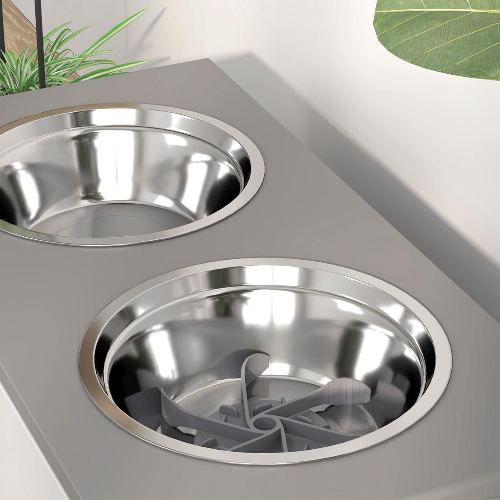 3 Height Adjustable Raised Dog Bowls, Dog Feeding Storage Station W/ Slow Feeder Mat, 2 Stainless Steel Bowls