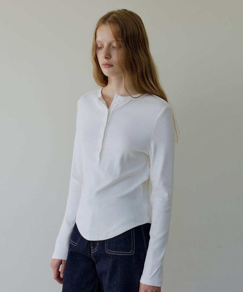 ARTID Cotton Modal Henley Neck Long Sleeve T-Shirt_Ivory
