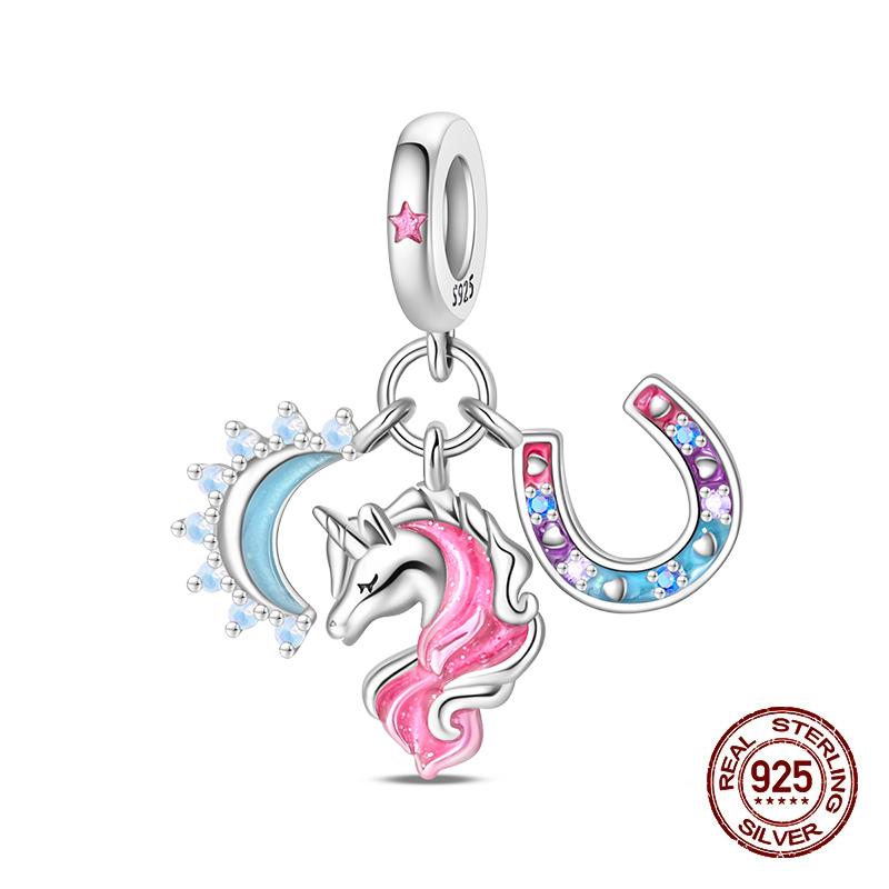 Copper Lucky Rainbow Colt Pendant Moon Charms Beads Fit Pandach Authentic Bracelets Do-It-Yourself Jewelry Birthday Present