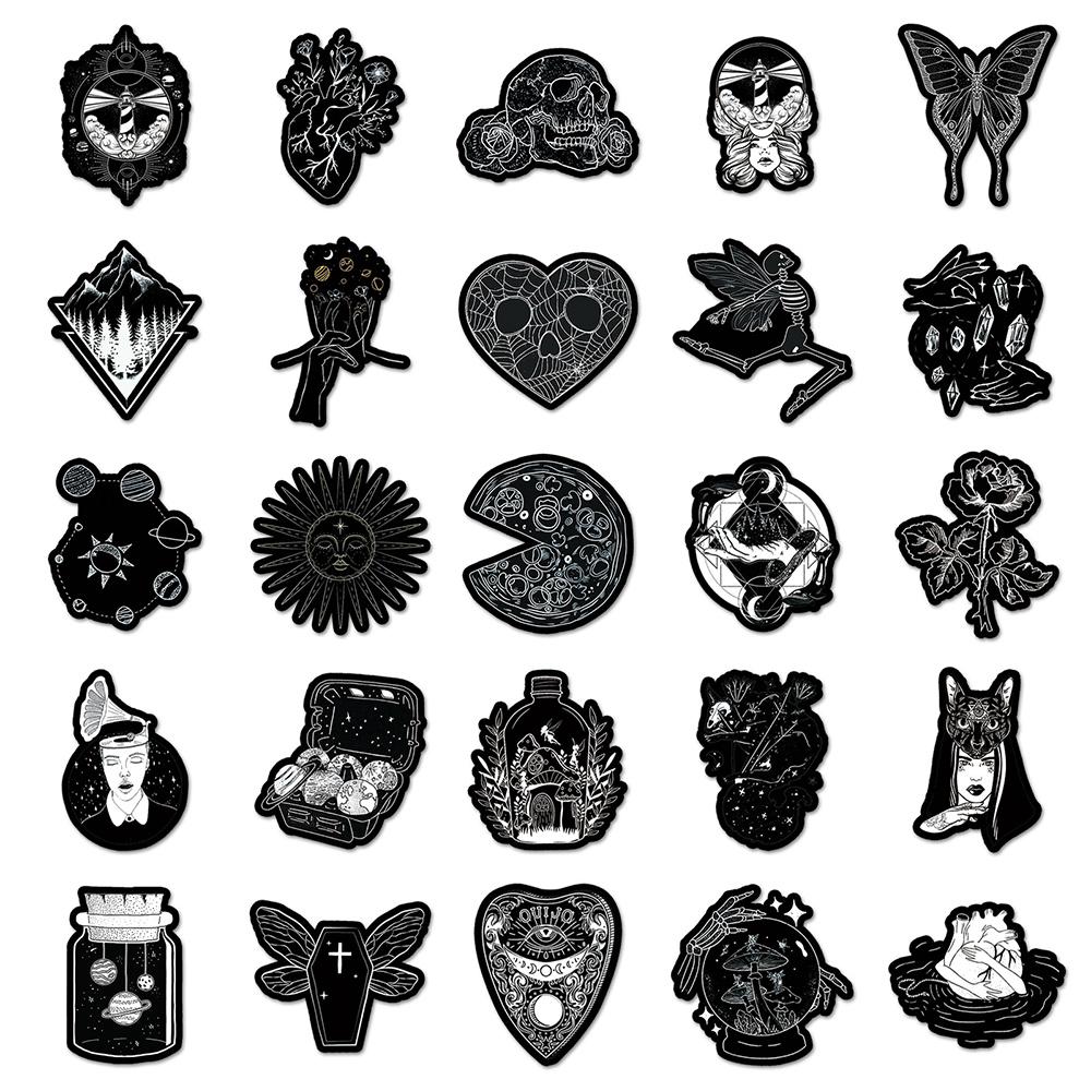 10/30/50pcs Horror Gothic Black White Art Stickers Vintage Aesthetic Sticker Suitcase Phone Helmet Car Cool Cartoon Decals Pack