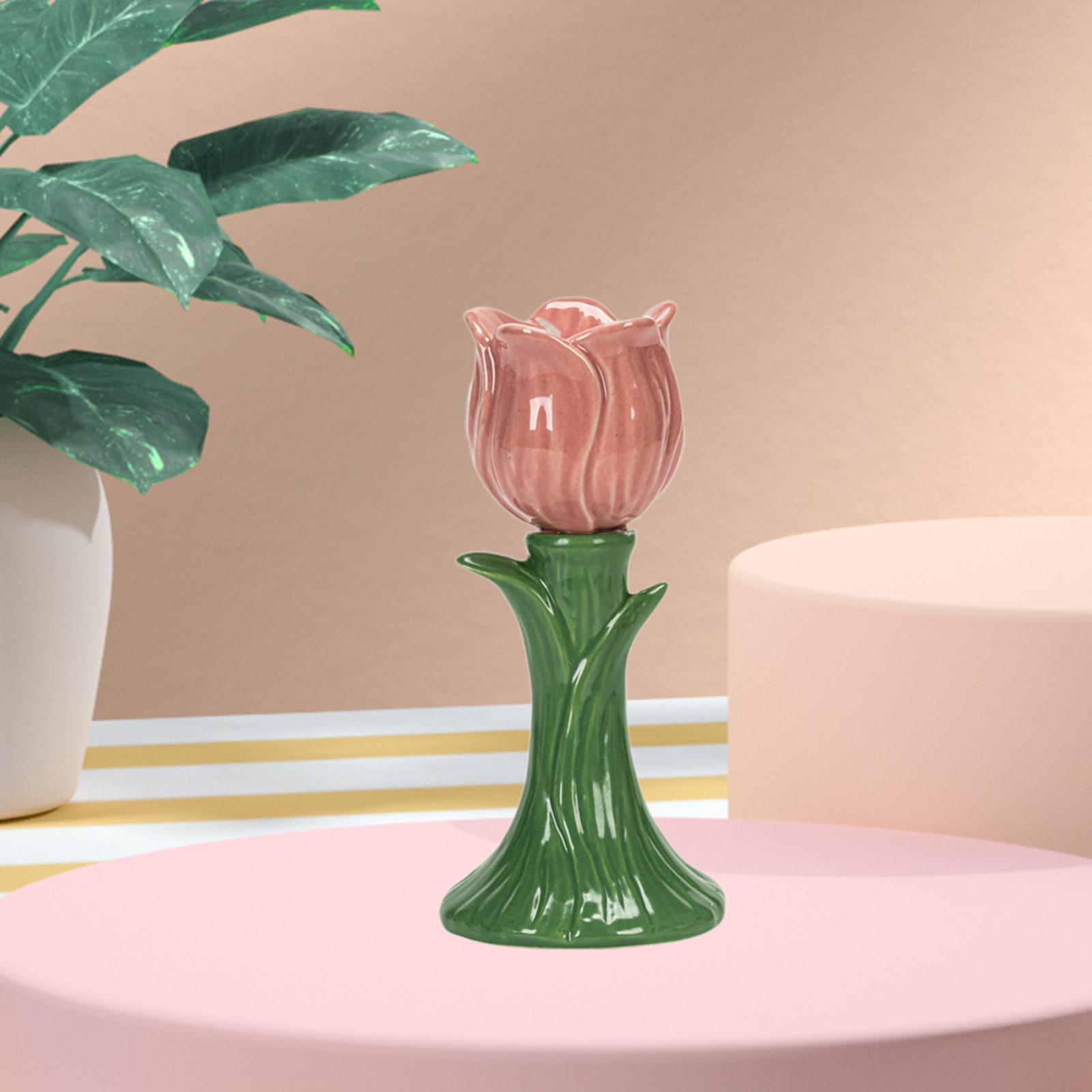 

Candle Holder Ceramic Home Decor for Taper Candles Modern Decoration Ornament Tulip Shape Candlestick Holder for Wedding Holiday рожевий