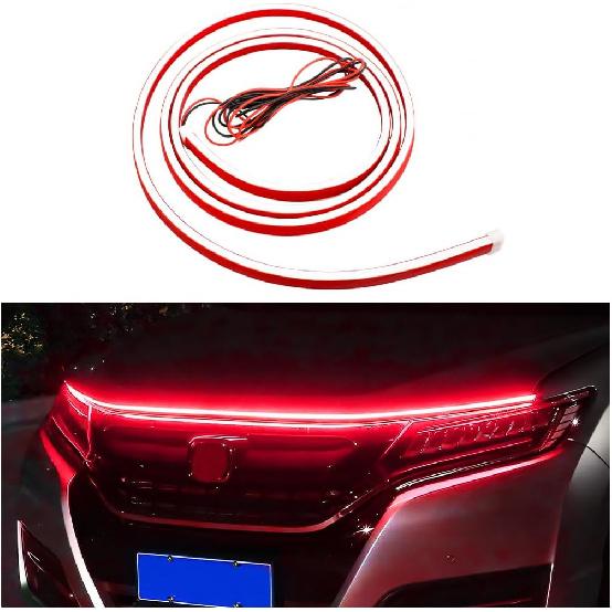 Car Hood Light Strip, 71 Inch Silicone Flexible Daytime Vehicle LED Running Lighting with Dynamic Scan Start Up Effect, Waterproof Auto Exterior Lamp