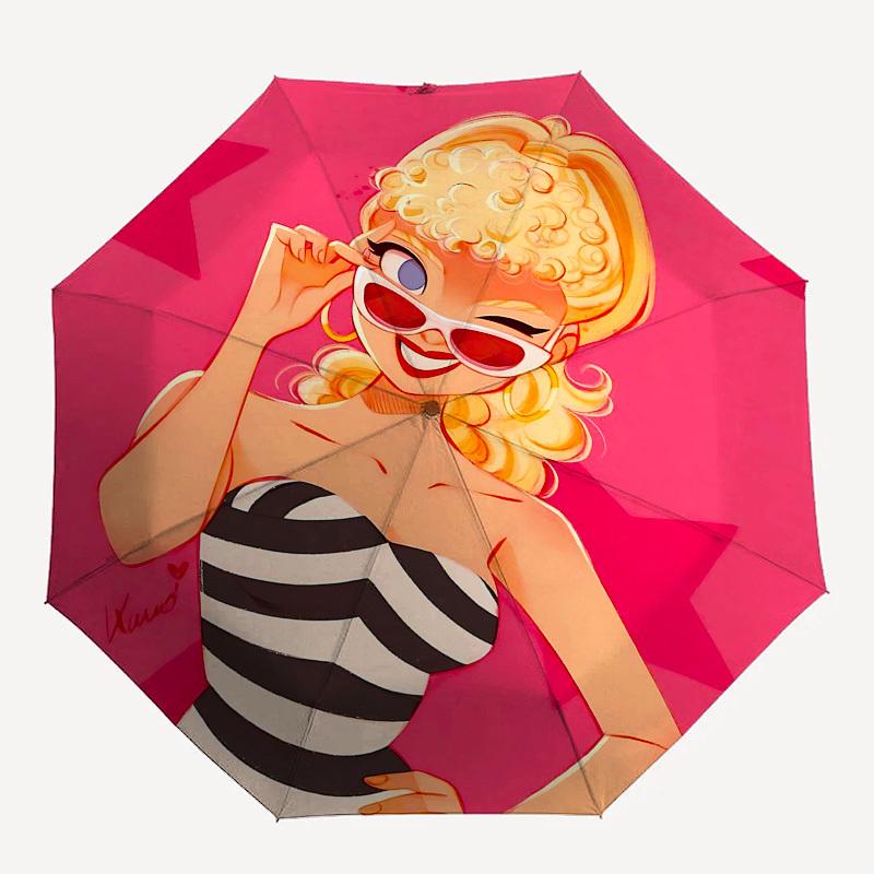 1pc Stripes Star Automatic Folding Umbrella - Compact 8-Rib Design, Durable Plastic & Iron1219L