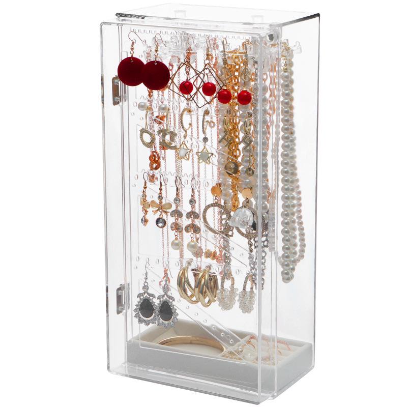 Suport Acrilic pentru Coliere cu Ușă Etanșă la Praf - Cutie Organizatoare de Bijuterii pentru Birou