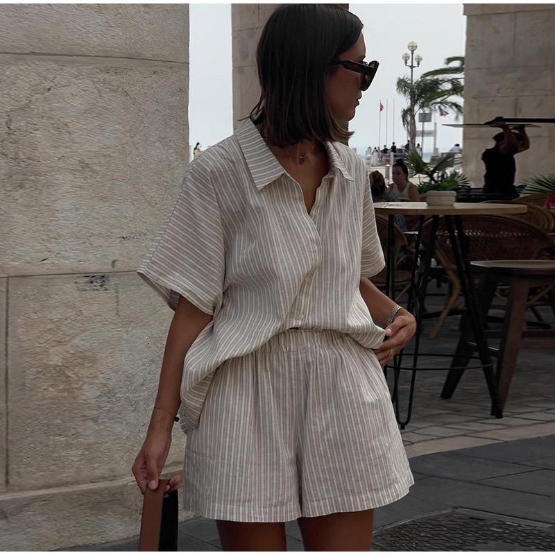 2025 Spring/Summer Striped Shirt & Shorts Set: Fashionable, Comfortable, Casual, Retro, Versatile
