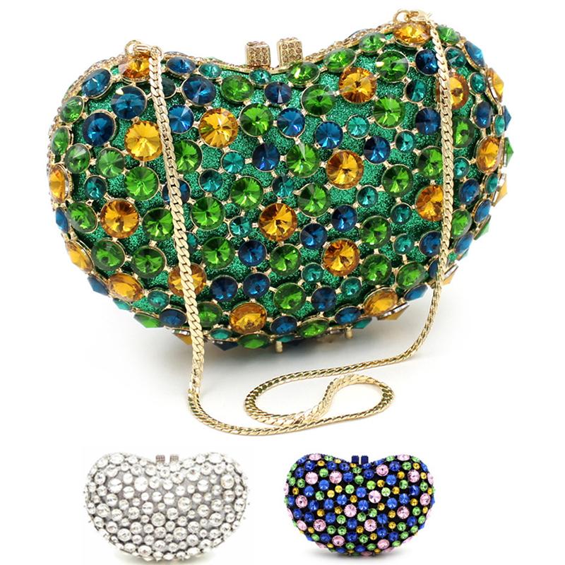 Luxury Crystal Evening Bag Heart Shape Elegant Diamond Clutch Bag Rhinestone White/Gold Diamond Bridal Crystal Purse For Women