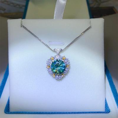 5 Carat Green Moissanite Pendant for Women, White Gold Plated Luxury Style, S925 Sterling Silver Necklace