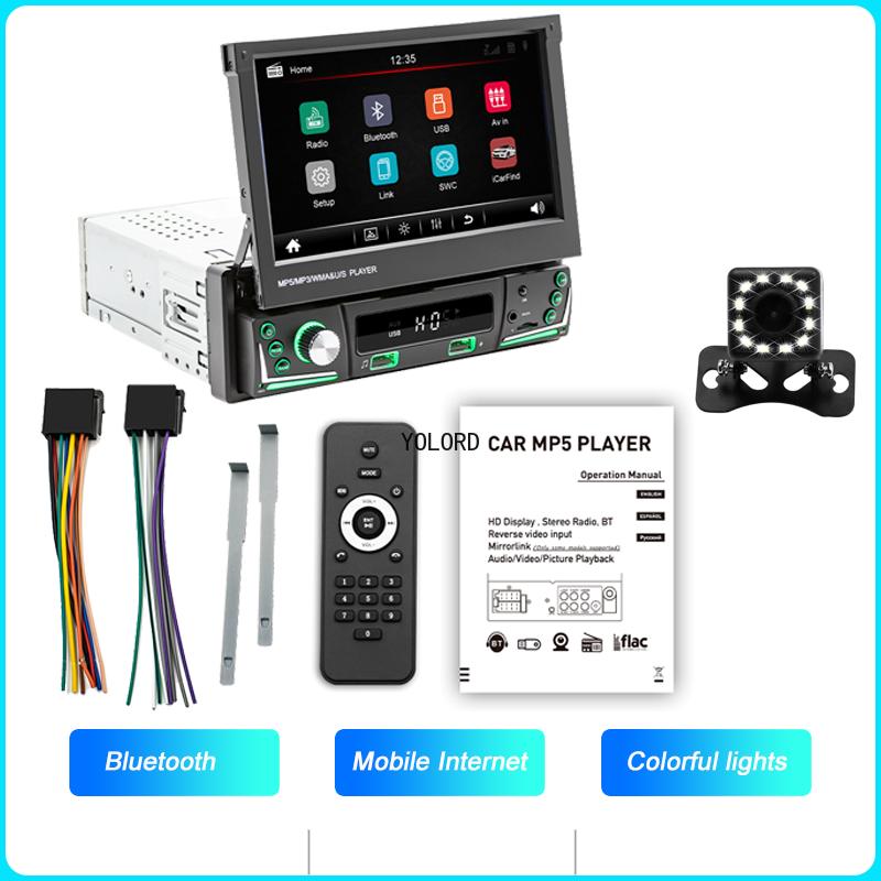 

1 Din 7-дюймовый автомобильный радиоприемник с сенсорным экраном Bluetooth MP5-плеер TF USB TYPE-C интерфейс цветные огни заднего хода вид сзади