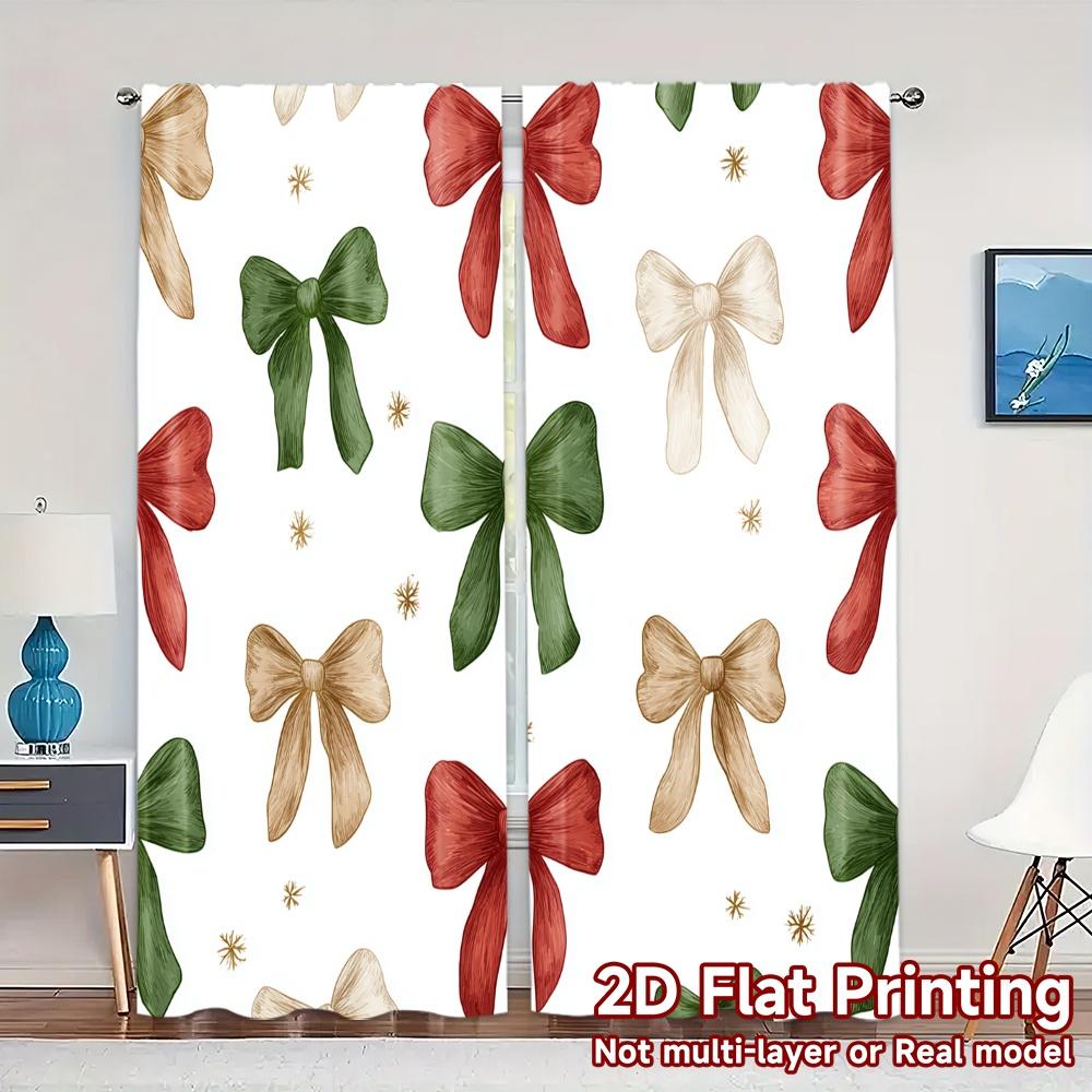 

2D Flat Printing JIT 2pcs Curtains (Without Rod) Festive Ribbons Light Filtering Popular Curtains Versatile 100% Polyester 100*130 HOOK 1pcs