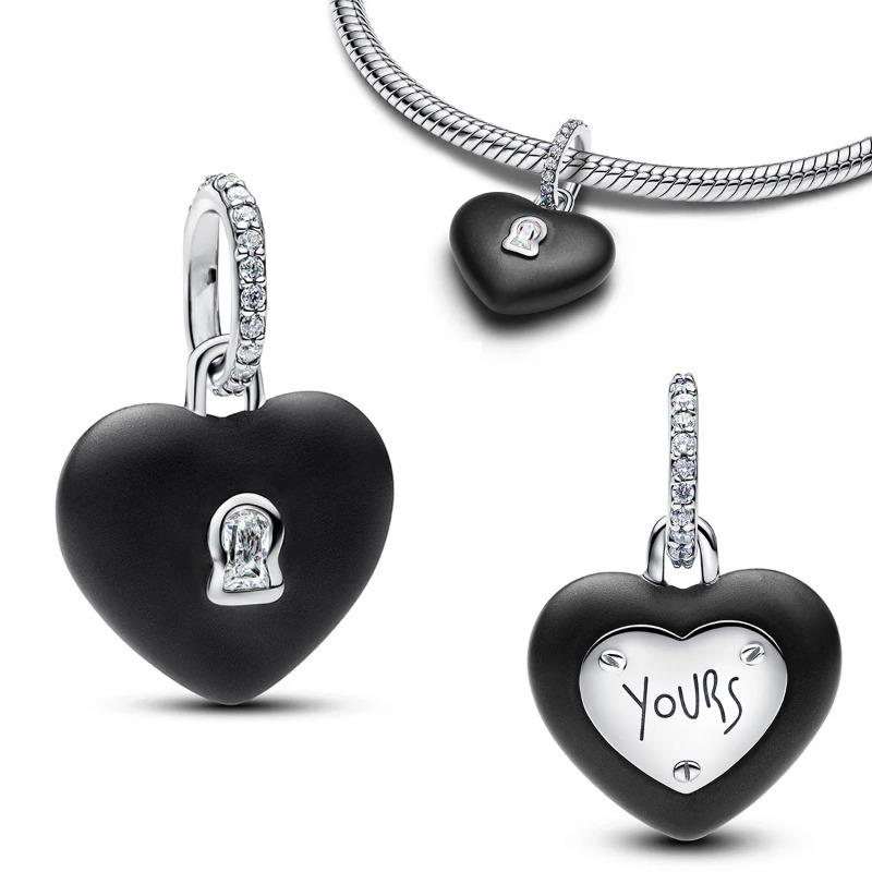 Srebro 925 Klucz Kłódka Zawieszki Serce Miłość Na Zawsze Motyl Skrzynia Skarbów Księżyc Koraliki Bransoletka Biżuteria Prezent dla Kobiet