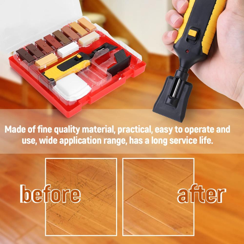 Composite flooring repair kit, 11 wax blocks, electric iron, suitable for repairing scratches on floors, workbenches, furniture, cabinets, and wood
