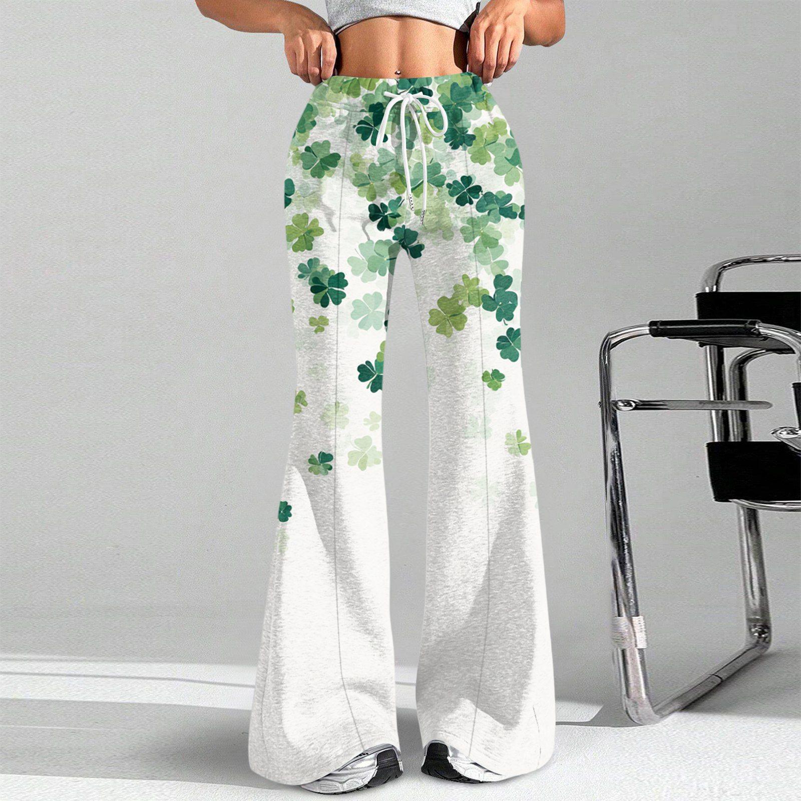 Women s Fashion Loose Drawstring Waist St. Patrick s Day Printed Casual Sports Pants Casual Flared Pants S