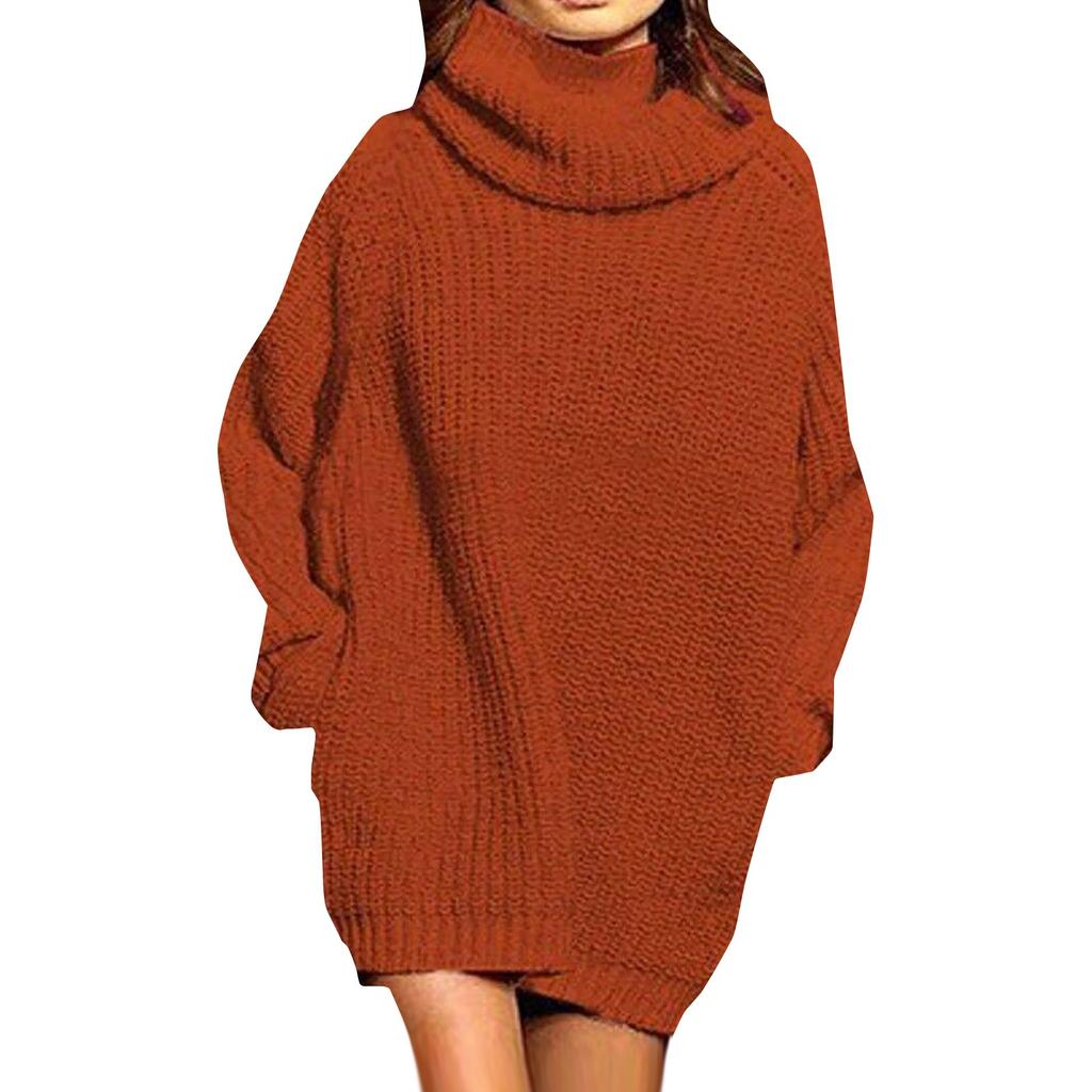 Lockerer, hochgeschlossener, mittellanger, langärmliger Strickpullover in Volltonfarbe für den Freizeitgebrauch für Damen