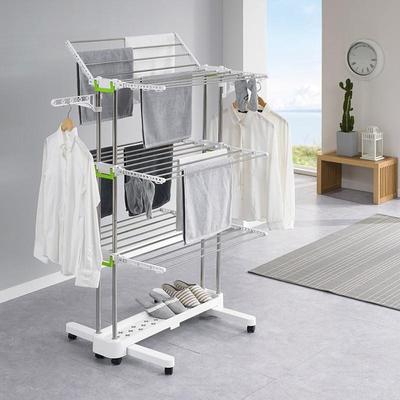 Portable Wing-Type Storage Airer Floor-standing Foldable Clothes Drying Rack Three-tier Stainless Steel Clothes Hanger
