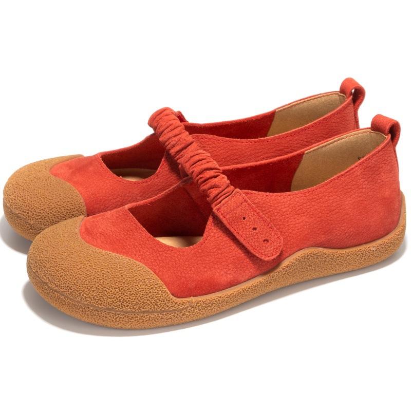 Literary leather grandma shoes flat heel soft sole doll shoes comfortable single shoes women's cowhide women's shoes