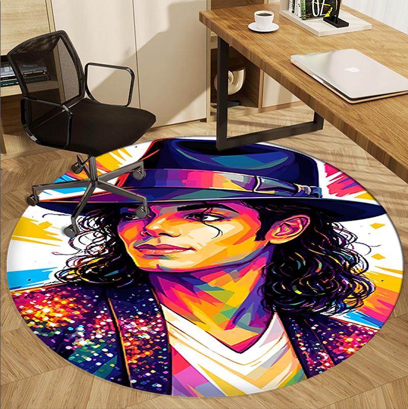 Michael Jackson Desenli Yuvarlak Halı, İç/Dış Mekan Paspası, Piknik, Oyun Odası, Yatak Odası, Ofis, Oturma Odası, Ev Dekorasyonu Halısı, Doğum Günü Hediyesi