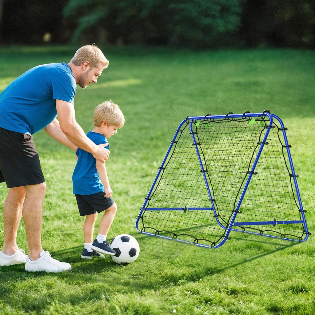 Double Sided Football Rebounder Net, Football Rebound Goal with Five Adjustable Angles, Blue