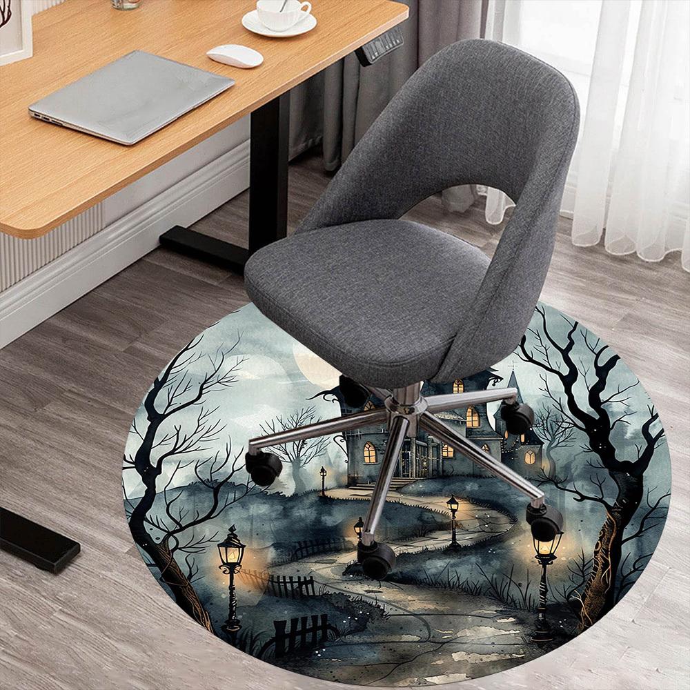 

1pc haunted house spooky night Round Chair mat Area Rug - Non-Slip, Floor Mat for Office, Bedroom, and Indoor Decor -1002043 80cm by 80cm