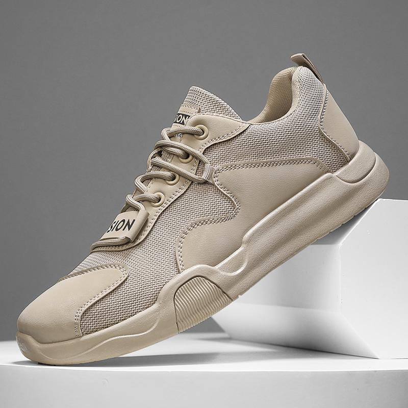 

Мужские кроссовки сетчатые модные дышащие повседневные туфли мужские туфли без застежек на плоской подошве для ходьбы вулканизированная обувь модная мужская обувь 44 бежевый